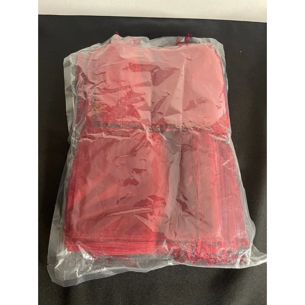 100pcs Red Organza Gift Bags Drawstring Mesh Jewelry Pouches Candy Party Favors